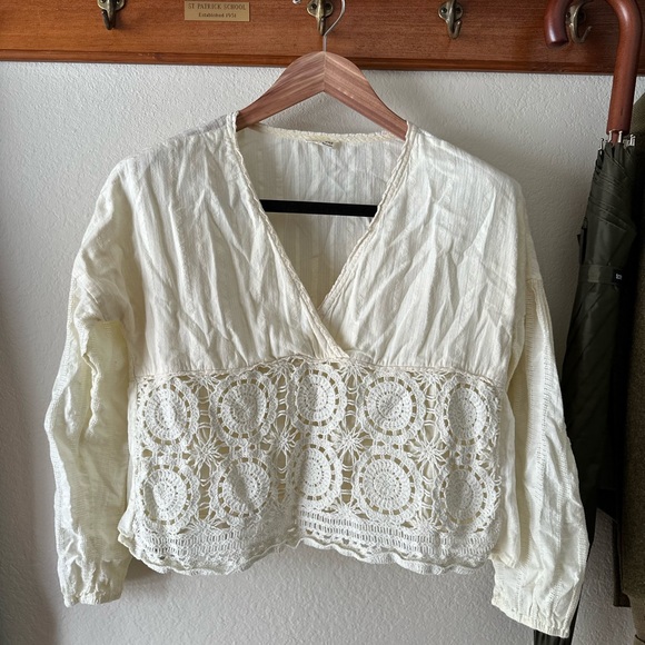 Crochet Cream Peplum Blouse - Picture 1 of 6